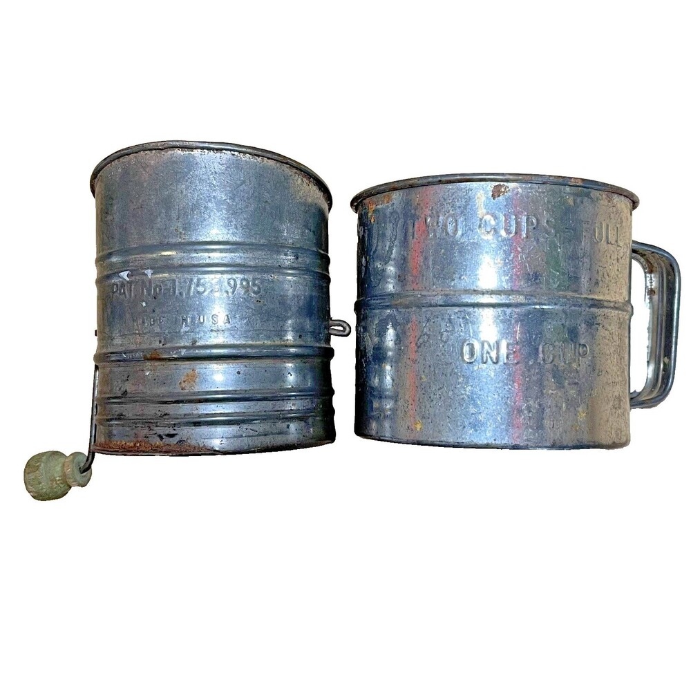 Vintage TWO 2-Cup Hand Crank Flour Sifters - Made in the USA